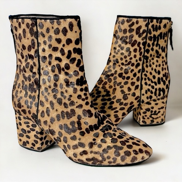 J Crew Sadie Leopard Calfskin Leather Heeled Ankle Boots 7.5 - Picture 3 of 14